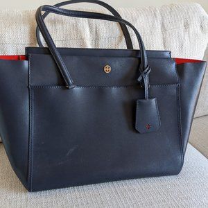 Tory Burch Parker Large Leather Tote Bag Navy Blue